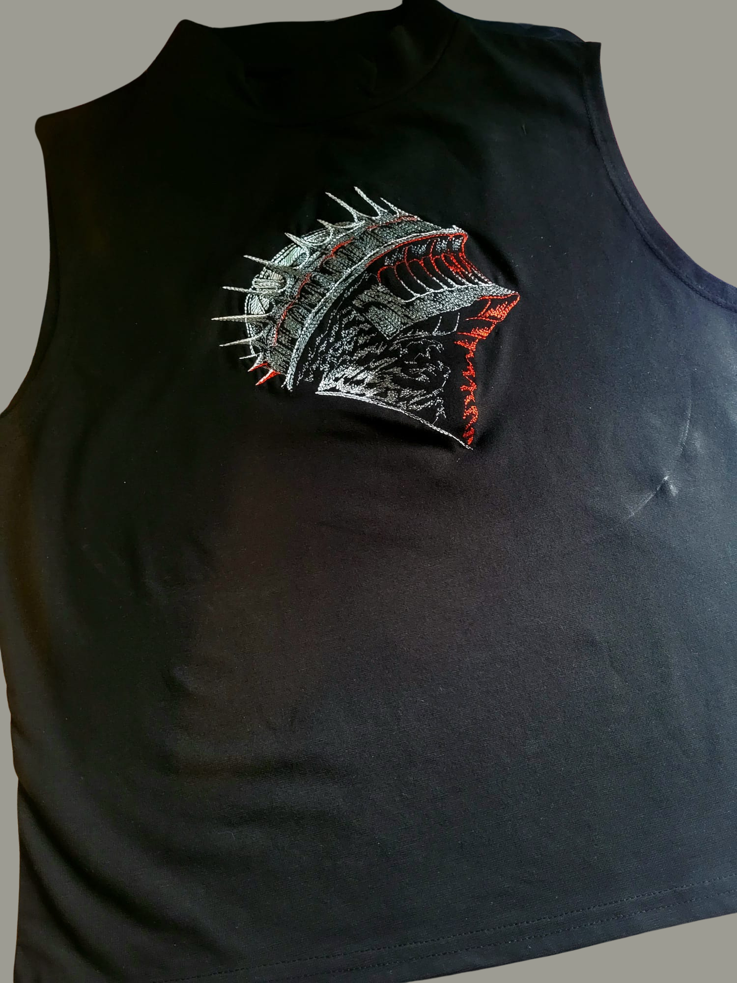 Embroidered Warrior Womens High Neck Crop Vest