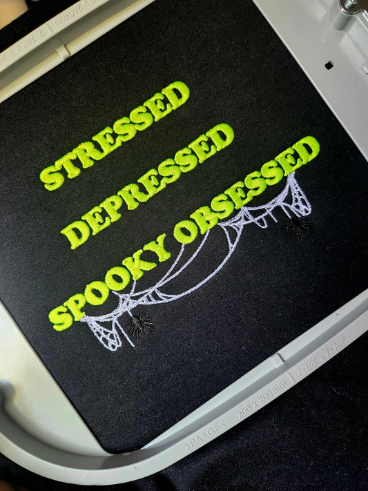 Stressed, Depressed, Spooky Obsessed Zip Up Hoodie