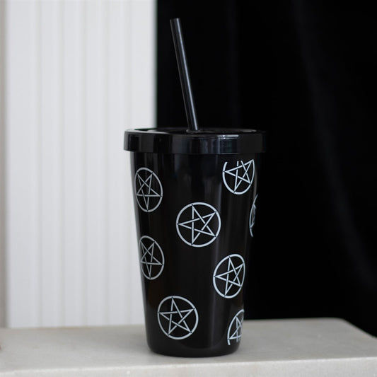 Pentagramm-Plastikbecher mit Strohhalm