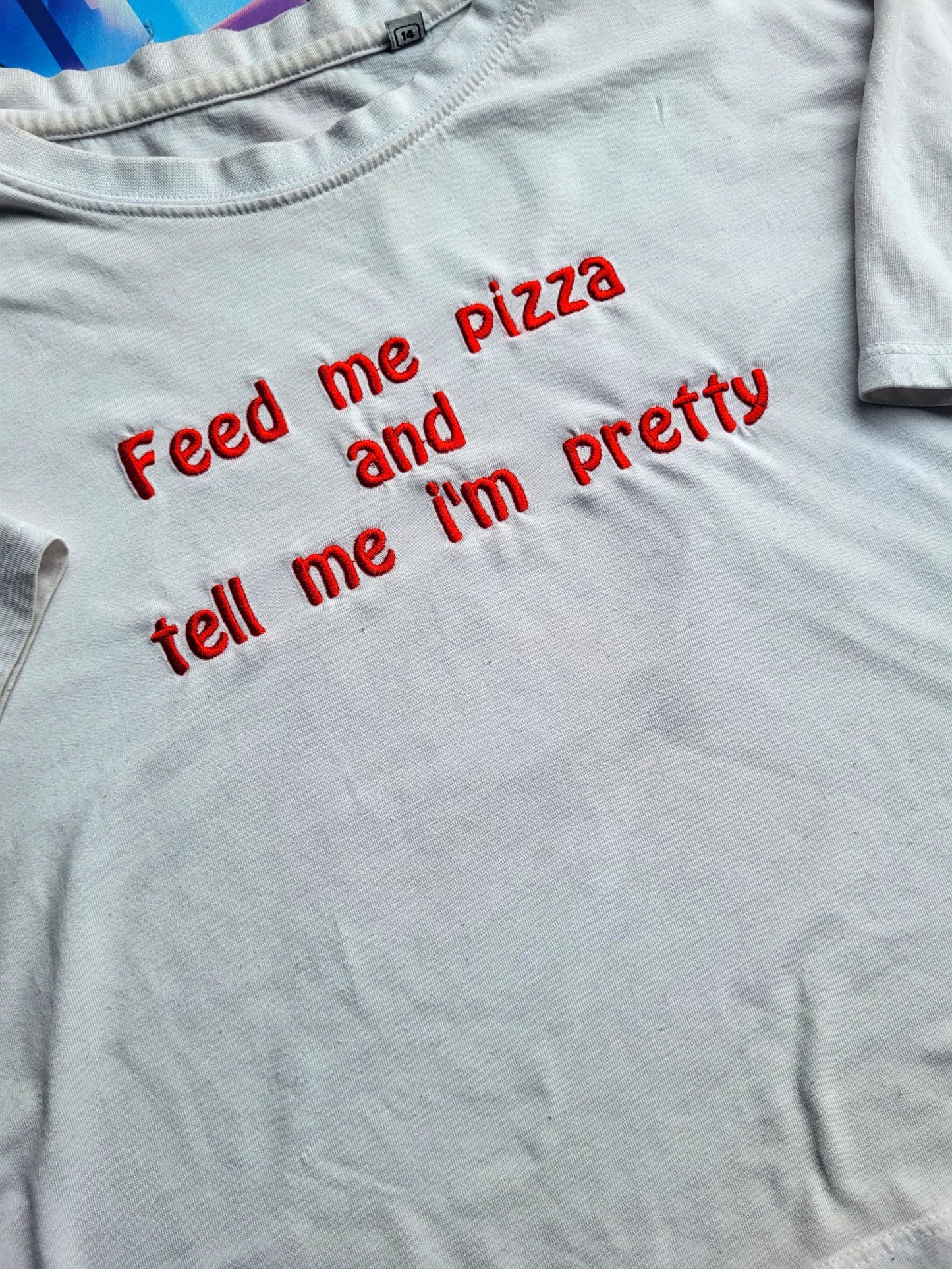 Feed Me Pizza Women's Embroidered Cropped Tee