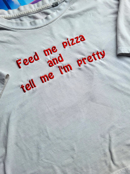 Feed Me Pizza Women's Embroidered Cropped Tee