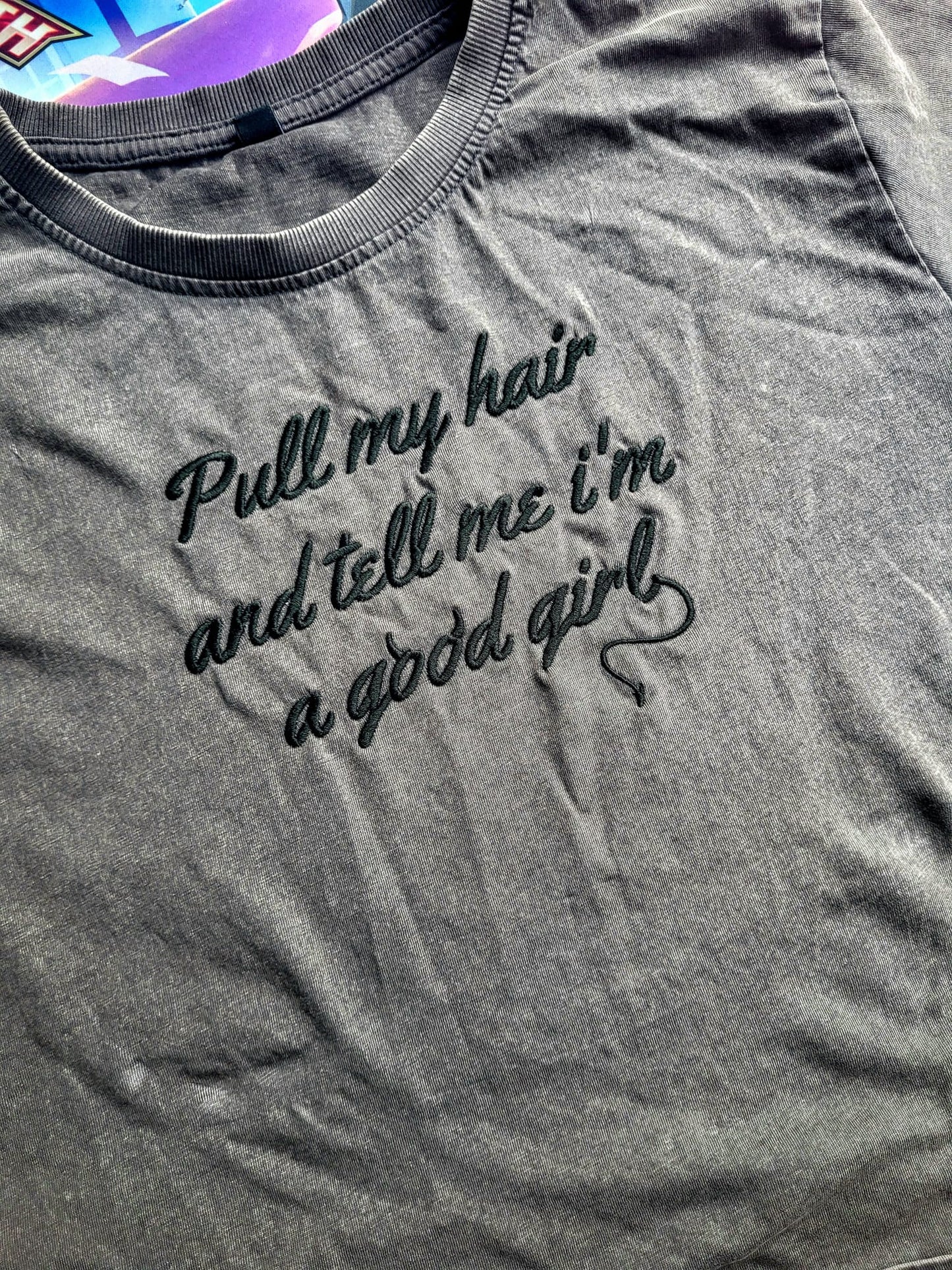 Pull My Hair Embroidered Vintage Cropped Tee