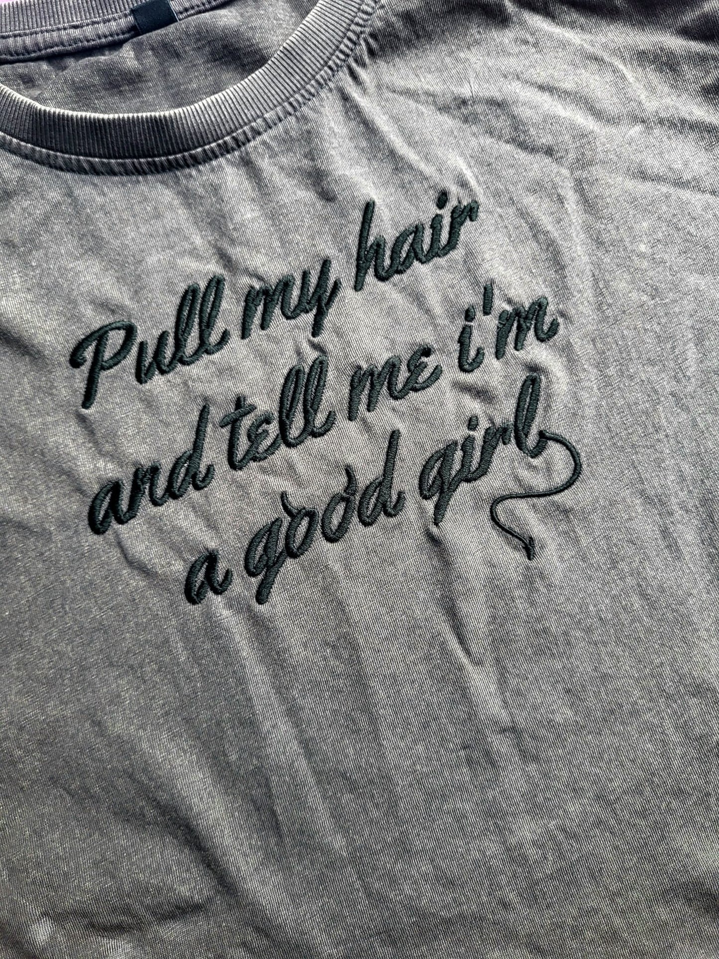 Pull My Hair Embroidered Vintage Cropped Tee