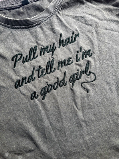 Pull My Hair Embroidered Vintage Cropped Tee